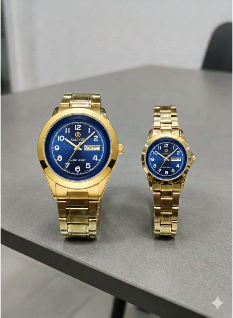 SMAKER Luxury Couple Watch Set - Men's and Women's Wristwatches with Day and Date Indicator, Water Resistant, Classic Stainless Steel Design - Image 2